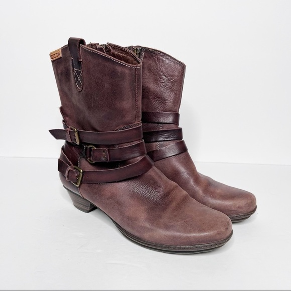 Pikolinos Brown Leather Heeled Buckle Strap Boots Size 38 Women’s 7 - Picture 1 of 8